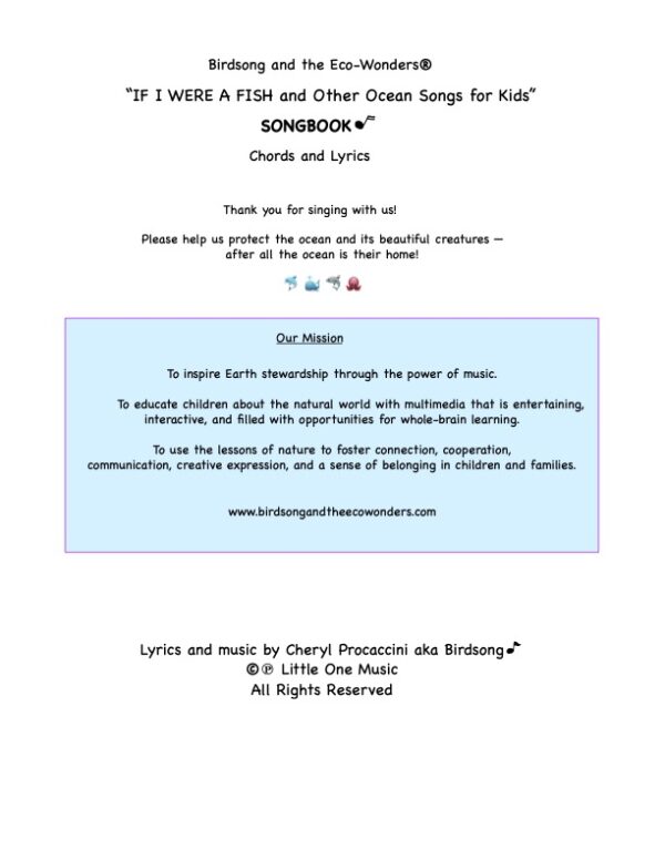 SONGBOOK (Chords and Lyrics) - "IF I WERE A FISH and Other Ocean Songs for Kids" - Image 2